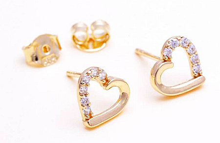 Cercei de aur 14K INIMI cu surub si pietre Zirconiu [1]