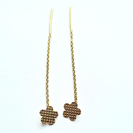 Cercei de aur 14K lungi cu lant mobil dama Floare 7mm [1]