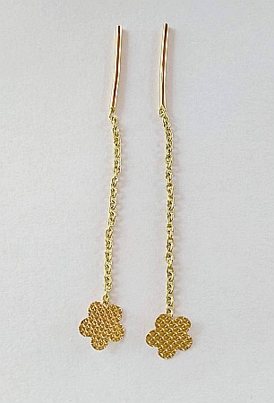 Cercei de aur 14K lungi cu lant mobil dama Floare 7mm [3]