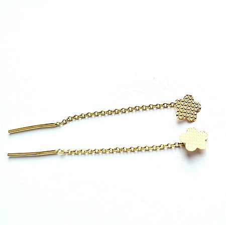 Cercei de aur lungi cu lant - Cercei de aur 14K lungi cu lant mobil dama Floare 7mm