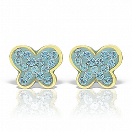 Cercei de aur 14K mici bebelusi nou nascuti Fluturasi pietre mici albastre [0]