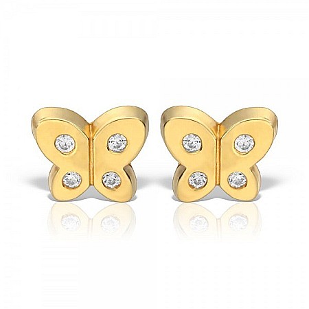 Cercei de aur 14K nou nascuti bebelusi cu surub Fluturasi cu 4 pietre [0]