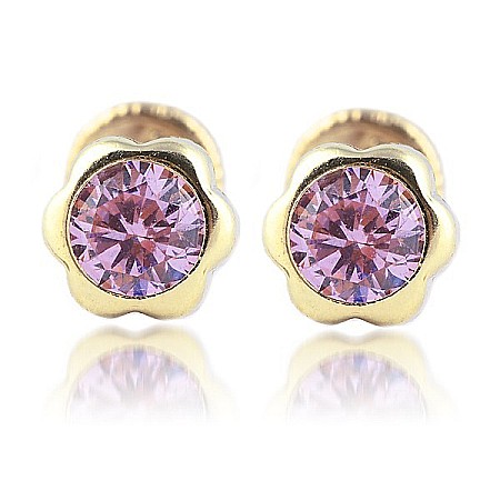 Cercei de aur 14k nou nascuti bebelusi floricele 5 mm cu piatra mov [3]