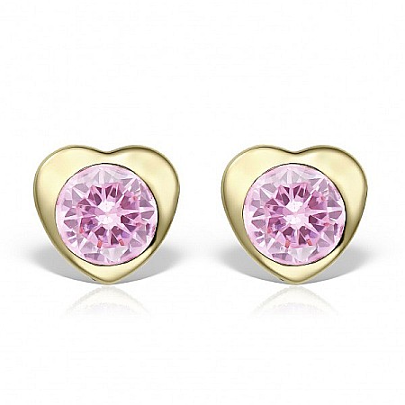 Cercei de aur 14k nou nascuti bebelusi Inimioare 5mm cu piatra roz deschis [1]