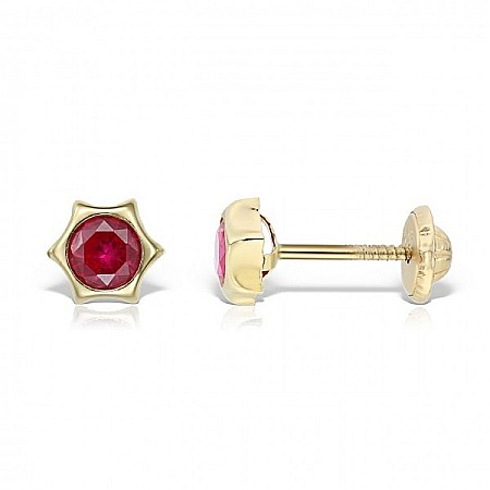 Cercei aur fete - Cercei de aur 14k nou nascuti bebelusi Stelute 5mm cu piatra roz inchis