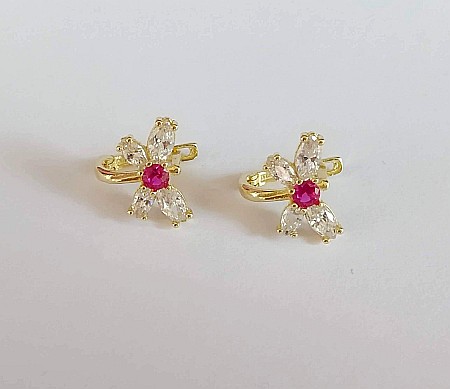 Cercei de aur 14K nou nascuti si copii Fluturasi roz rubin [0]
