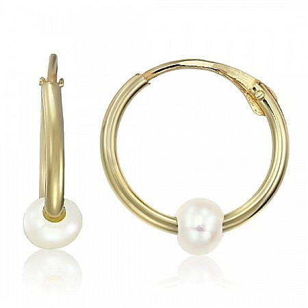 Cercei din aur - Cercei de aur 14k rotunzi copii fetite Tortite 10 mm perluta