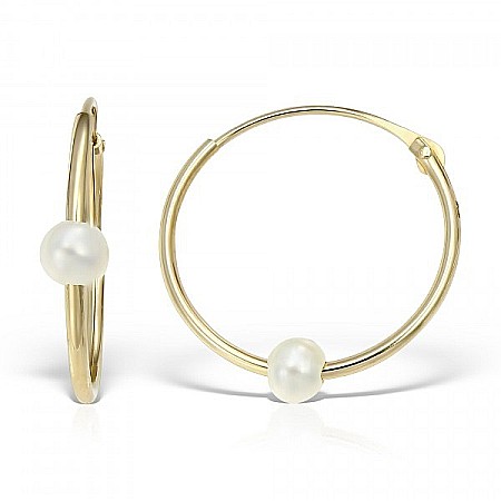 Cercei din aur - Cercei de aur 14k rotunzi fetite copii Tortite 13 mm cu perluta