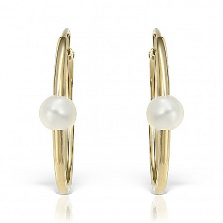 Cercei de aur 14k rotunzi fetite copii Tortite 13 mm cu perluta [1]