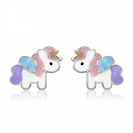 Cercei aur 9K - Cercei de aur alb 14K copii bebelusi Unicorni multicolori