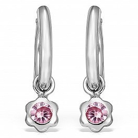 Cercei de aur alb 14K nou nascuti bebelusi Tortite cu piatra roz detasabila 10 mm [0]