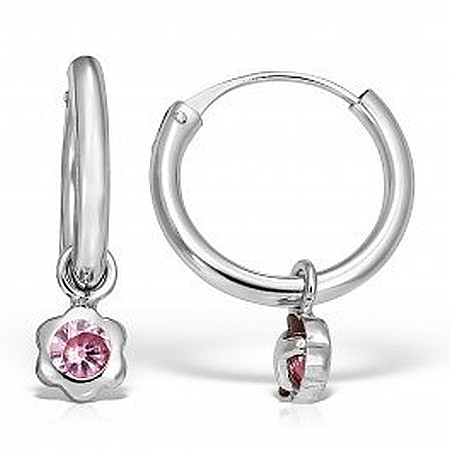 Cercei de aur alb 14K nou nascuti bebelusi Tortite cu piatra roz detasabila 10 mm [1]