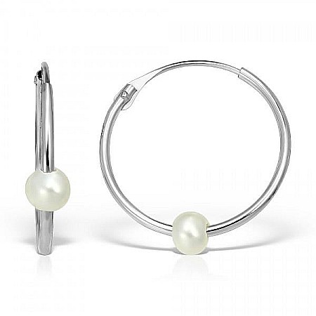 Cercei aur tortite copii - Cercei de aur alb 14k rotunzi fetite copii Tortite 13 mm cu perluta