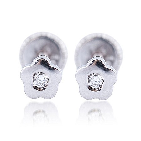 Cercei aur fete - Cercei de aur alb bebelusi nou nascuti Floricele mici cu piatra alba 4mm