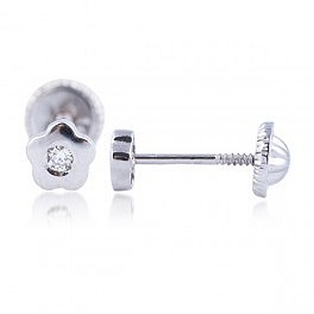 Cercei de aur alb bebelusi nou nascuti Floricele mici cu piatra alba 4mm [1]