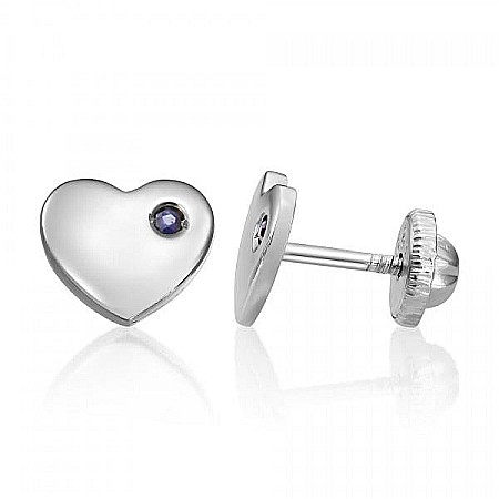 Cercei de aur alb pentru dama sau copii Inimi cu Safir [1]