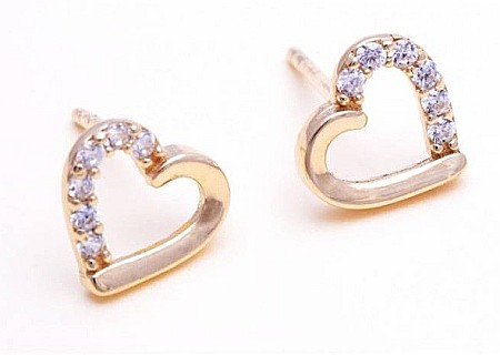 Cercei de aur cu surub 14K dama model Inimioare cu zirconii albe [0]