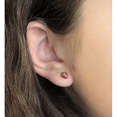 Cercei de aur galben 14K copii bebelusi Capsuni emailate [2]