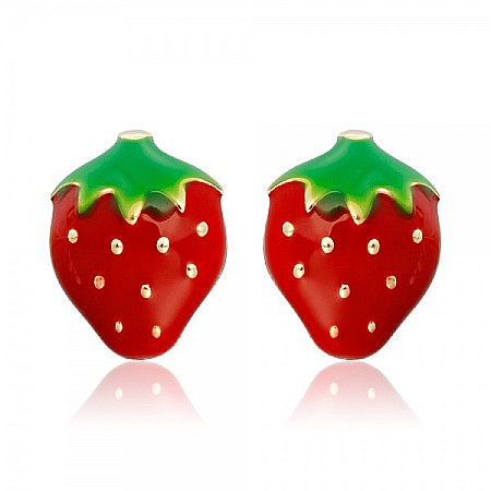 Cercei de aur galben 14K copii bebelusi Capsuni emailate [1]