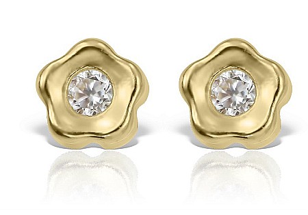 Cercei aur fete - Cercei de aur galben 14k copii bebelusi Floricele cu piatra 3 mm
