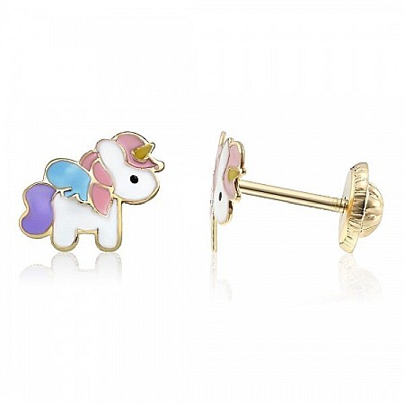 Cercei de aur galben 14K copii bebelusi Unicorni multicolori [1]
