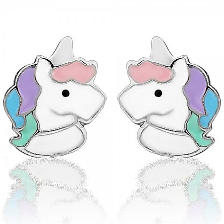 Cercei de aur galben 14K copii bebelusi Unicorni multicolori [4]