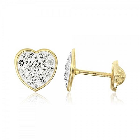 Cercei de aur galben 14K copii fete dama Inimioare 7mm [1]