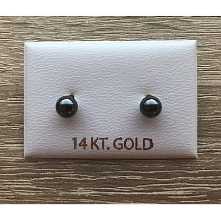 Cercei de aur galben 14k copii fetite Piatra hematit 5mm [0]