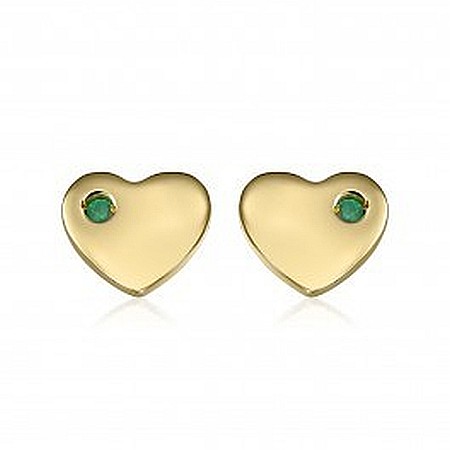 Cercei de aur galben 14K copii Inimioare cu Smarald lateral surub [0]