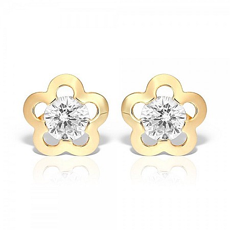 Cercei de aur galben 14k cu surub copii fetite Floare cu piatra alba 7mm [0]