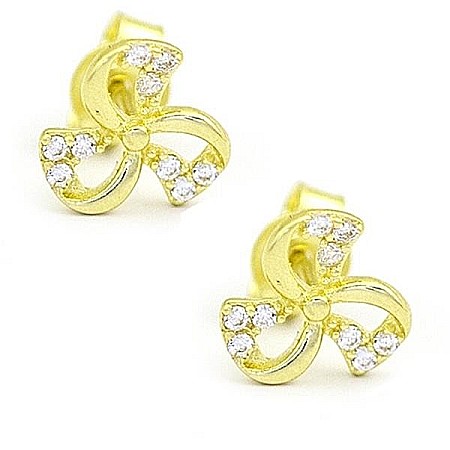 Cercei din aur - Cercei de aur galben 14k dama Floricele cu zirconii albe