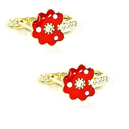 Cercei de aur galben 14K fetite copii cu Floare rosie [0]