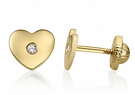 Cercei aur model Inimioare - Cercei de aur galben 14K pentru copii dama Inimioare 6mm