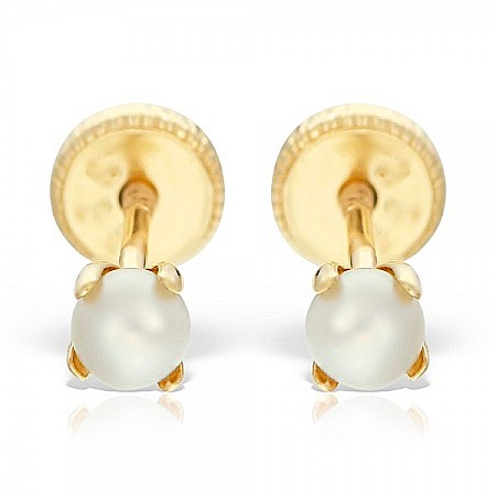 Cercei de aur galben 14K surub copii bebelusi Perle cultura 4 mm [3]