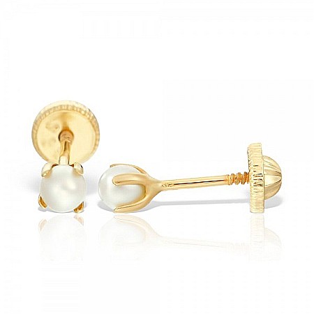 Cercei de aur galben 14K surub copii bebelusi Perle cultura 4 mm [1]