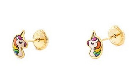Cercei de aur galben 18K copii bebelusi Unicorni multicolori [1]