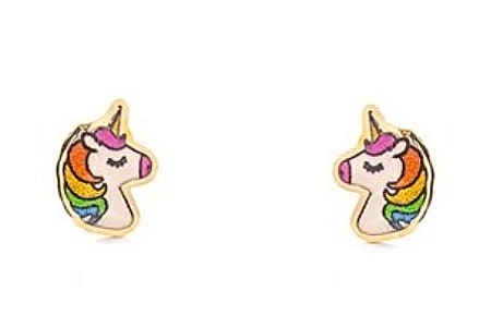 Cercei de aur galben 18K copii bebelusi Unicorni multicolori [2]