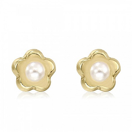 Cercei de aur galben 18K surub copii bebelusi Perle 4mm [1]