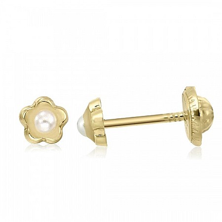 Cercei aur 18K - Cercei de aur galben 18K surub copii bebelusi Perle 4mm