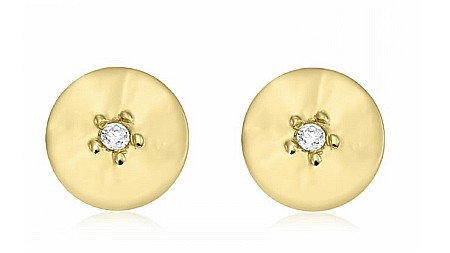 Cercei aur 9K - Cercei de aur galben 14k bebelusi copii Rotunzi 6 mm cu diamant