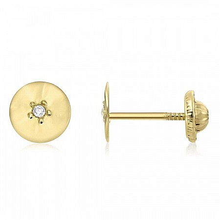Cercei de aur galben 14k bebelusi copii Rotunzi 6 mm cu diamant [1]