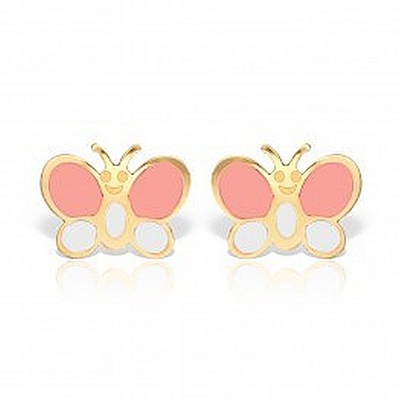 Cercei de aur galben copii fetite Fluturasi roz alb [0]