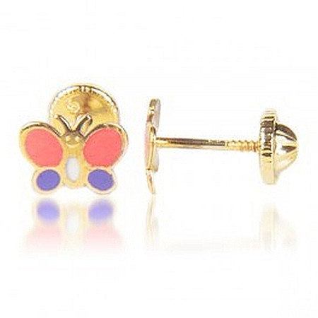 Cercei de aur galben cu surub copii bebelusi Fluturasi roz mov [0]