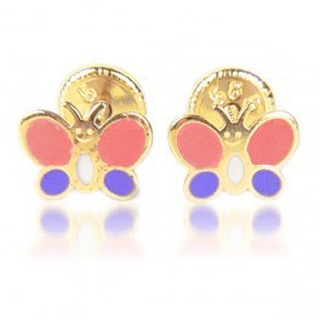 Cercei de aur galben cu surub copii bebelusi Fluturasi roz mov [1]