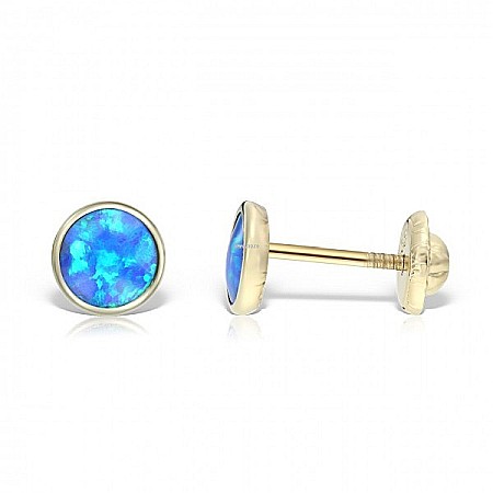 Cercei de aur galben rotunzi cu opal albastru 5,5mm [2]