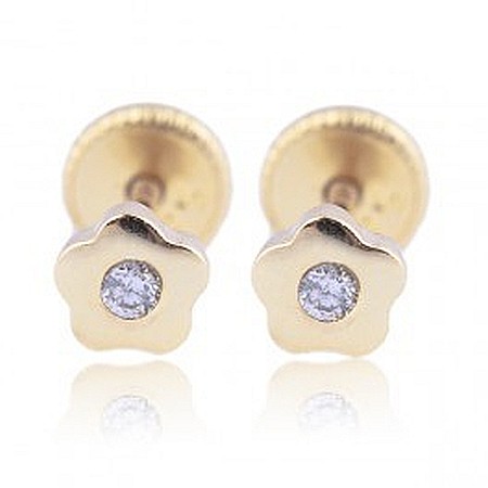 Cercei din aur 14k bebelusi nou nascuti Floricele cu diamant 4mm [0]