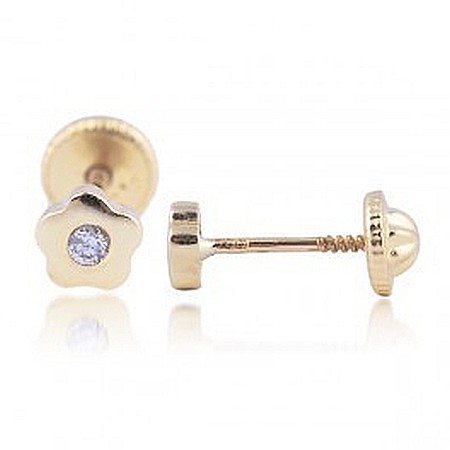 Cercei din aur 14k bebelusi nou nascuti Floricele cu diamant 4mm [2]