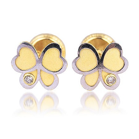 Cercei aur model Fluturasi si Buburuze - Cercei din aur 14k bebelusi nou nascuti Fluturasi 6mm cu diamant