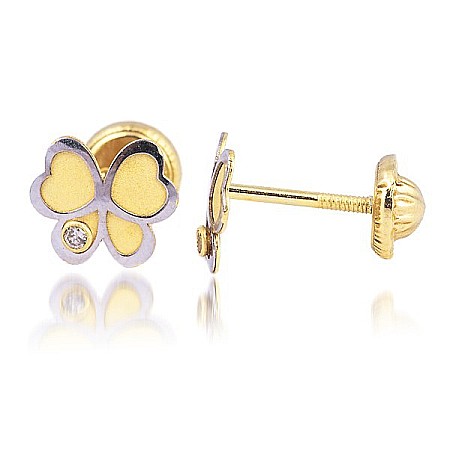 Cercei din aur 14k bebelusi nou nascuti Fluturasi 6mm cu diamant [1]