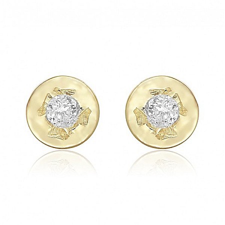 Cercei aur fete - Cercei din aur 14k bebelusi nou nascuti Rotunzi cu diamant, 3mm